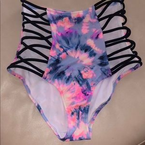 PINK VS strappy high waisted tie dye bikini bottom